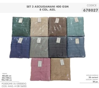Set 3 Asciugamani 400 GSM 8 Colori