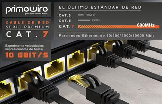 Cable Ethernet PRIMEWIRE Cat.7 Plano Negro 15m