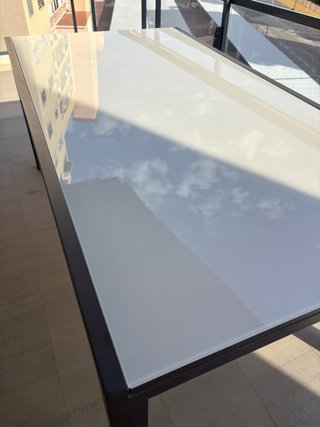 Mesa Terraza Vidrio y Acero Gris extensible