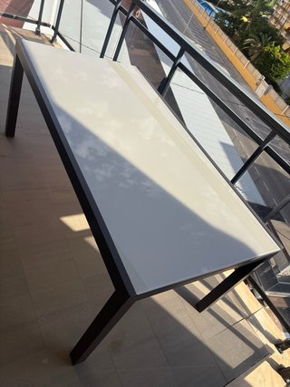 Mesa Terraza Vidrio y Acero Gris extensible