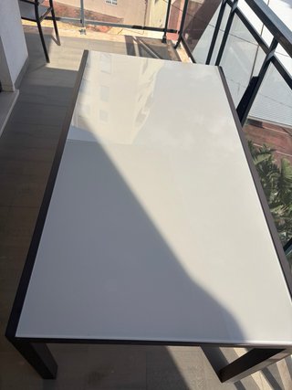 Mesa Terraza Vidrio y Acero Gris extensible