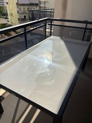 Mesa Terraza Vidrio y Acero Gris extensible