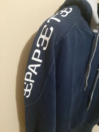 Felpa con cappuccio uomo blu e grigia