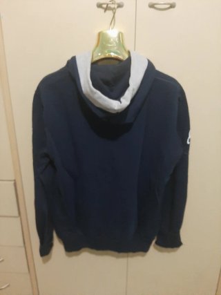 Felpa con cappuccio uomo blu e grigia