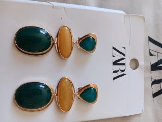 Pendientes Zara largos verde y amarillo