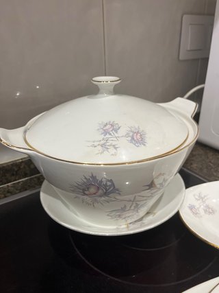 Vajilla vintage porcelana flores dorada