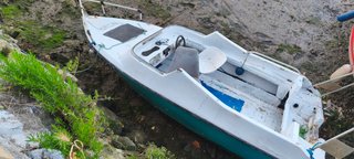 Barco fueraborda blanco y verde