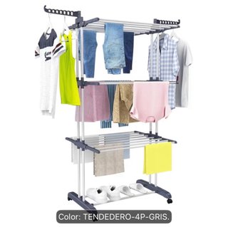 Tendedero de ropa 3 niveles gris en su caja.