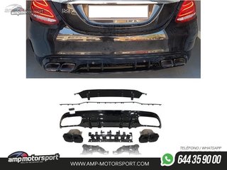 DIFUSOR TRASERO CON COLAS NEGRAS PARA MERCEDES CLASE C KOMBI/SEDAN W205 NEGRO BRILLO