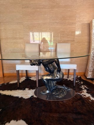 Mesa Comedor Cristal Figura Mujer Bronce