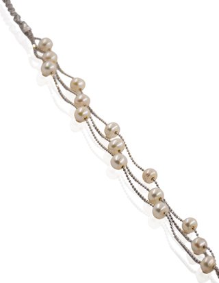 Pulsera plata triple cadena perlas cultivadas