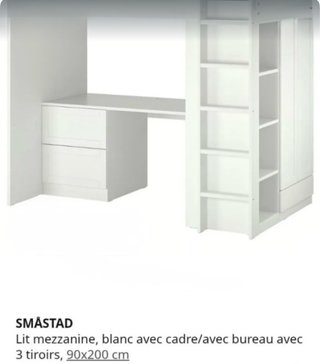 Cama alta IKEA Småstad blanca con escritorio