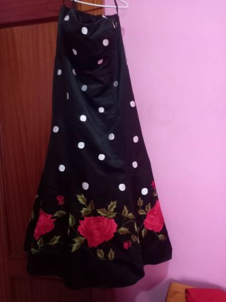 Vestido Negro Fiesta Talla 46 Bordado Flores