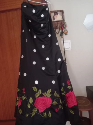 Vestido Negro Fiesta Talla 46 Bordado Flores