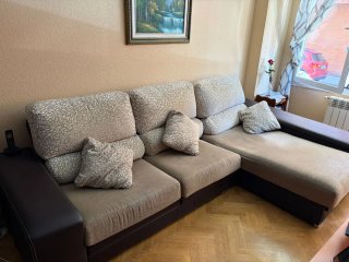 Sofá Chaise longue + Sillón Beige/Marrón