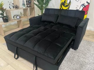 Sofá Cama 2 Plazas Negro Terciopelo