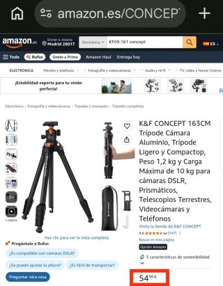 TRÍPODE K&F CONCEPT de 40 a 163cm Aluminio KF09.16