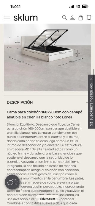 Cama Canapé Abatible Sklum Blanca