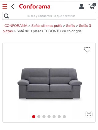 Sofá 3 plazas Conforama gris Toronto.Nuevo sin uso