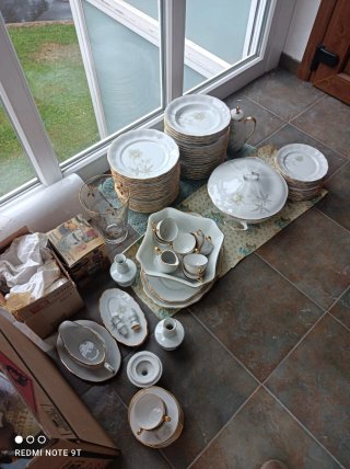 Vajilla de porcelana y cristal dorada