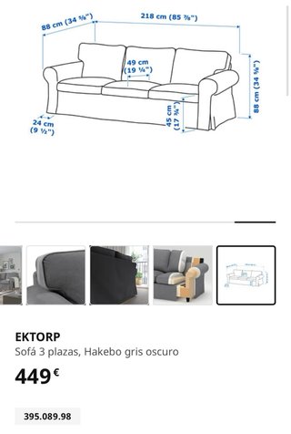 Sofá Ektorp 3 plazas Ikea (2 fundas)