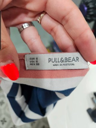 Top Crop Pull&Bear Rayas Marinero Rosa y Azul T-S