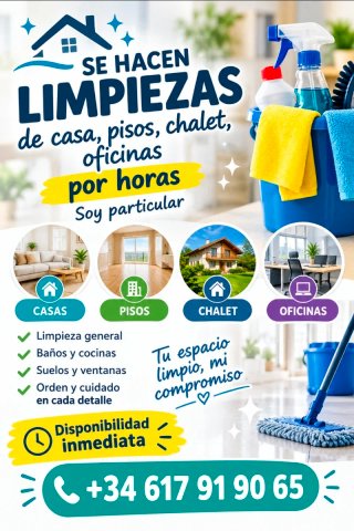 REALIZO LA LIMPIEZA DE TU HOGAR, OFICINAS,CHALETS
