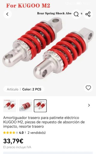 Amortiguadores traseros de patinete eléctrico Rojo