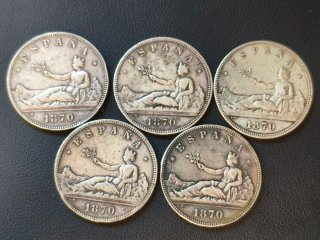 Monedas 5 Pesetas 1870 Plata