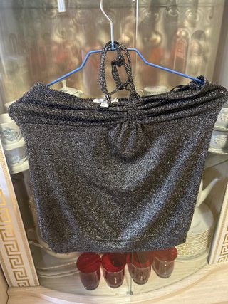 Top halter negro plateado talla única