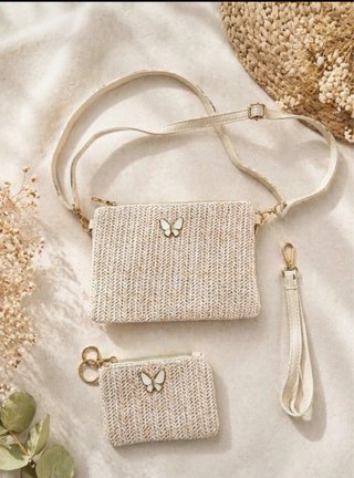 Conjunto bolso y monedero tejido mariposa