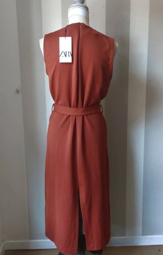 Vestido Zara Naranja Midi con Cinturón