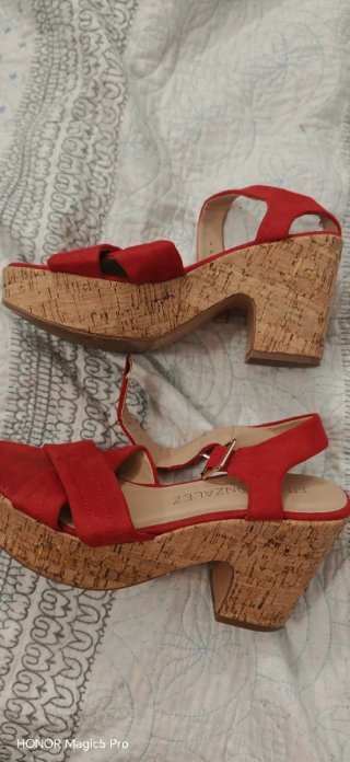 Sandalias Rojas Cuña Corcho Verano