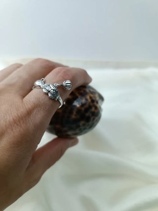 Anillo Plata Diseño Pez Flor