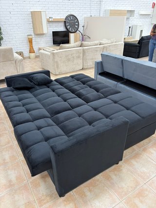 Sofá Cama Chaise Longue Reversible Negro + arcon