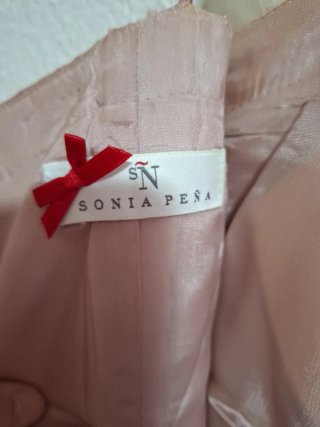 Vestido fiesta encaje flecos perlas