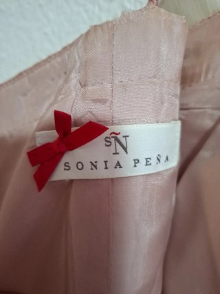 Vestido fiesta encaje flecos perlas