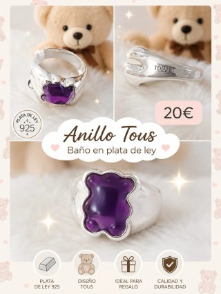 Anillo  Plata Baño Oso Morado