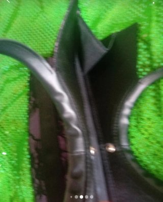 Bolso Seda Encaje Piel Negro Morado