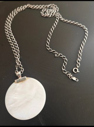Colgante Nácar Círculo Cadena Acero