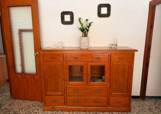Aparador madera y cristal 164,5x50x115cm
