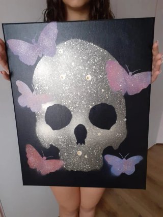 Quadro Pop Art Teschio e Farfalle