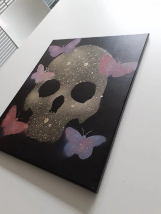 Quadro Pop Art Teschio e Farfalle