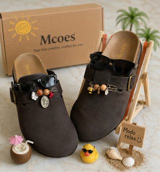 Zuecos Mcoes Marrones Decorados