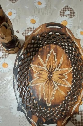 Vassoio Vintage con Vaso in Legno