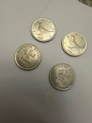 4 Monedas 1 Kuna Croacia 1993, 5 euros cada moneda