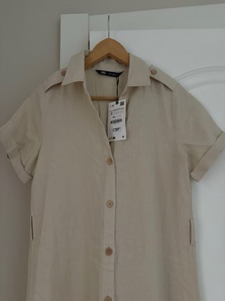 Vestido largo camisero lino beige Zara. Nuevo.
