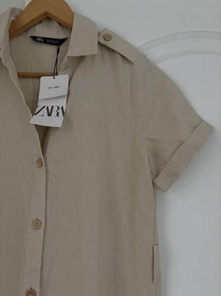 Vestido largo camisero lino beige Zara. Nuevo.