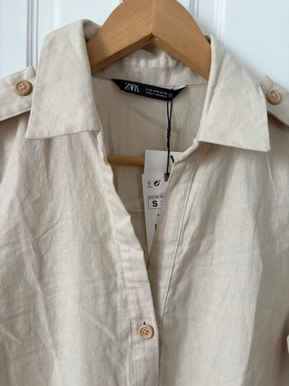 Vestido largo camisero lino beige Zara. Nuevo.