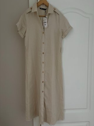 Vestido largo camisero lino beige Zara. Nuevo.